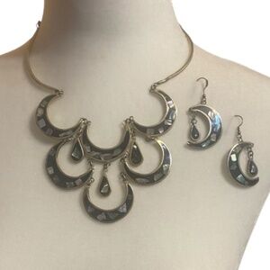 Vintage Alpaca Mexico Silver Moon jewelry set. Necklace & earrings